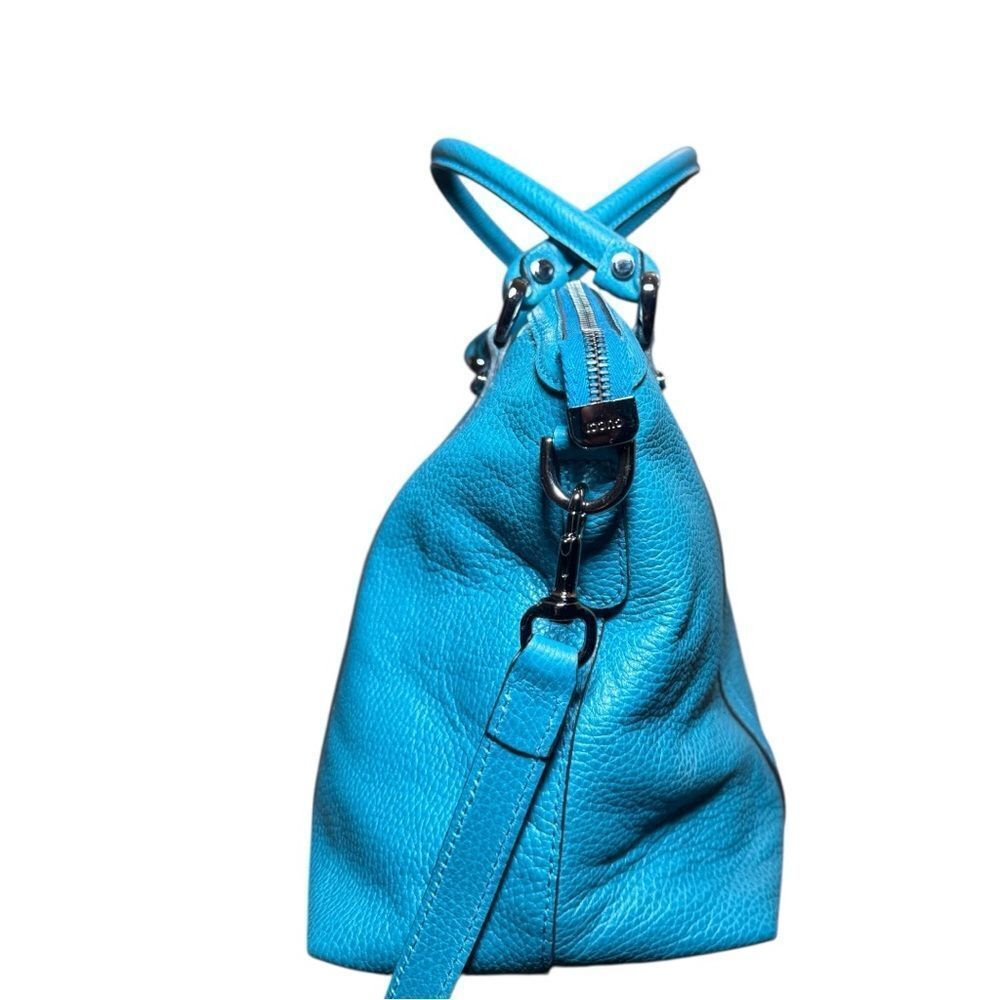 Gucci Turquoise Blue Leather 2way Convertible Interlocking GG Dome Bowler Bag Ex - Picture 6 of 16